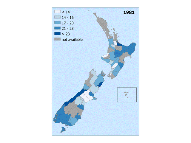 Movie 2: Number of days with extreme rainfall, 1981-2019, by Territorial Authority (TA)