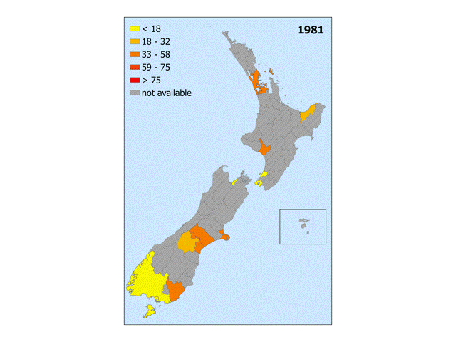 Movie 1: Number of days over 25°C, 1981-2019, by Territorial Authority (TA)
