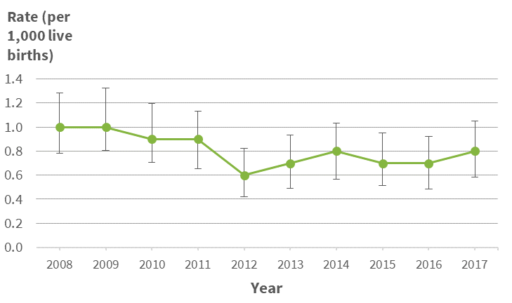 Fig 2: SUDI deaths per 1,000 live births, 2013–17